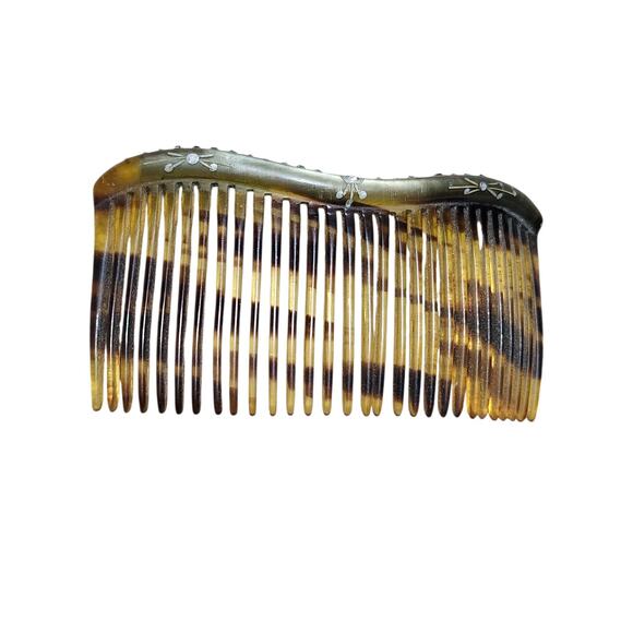 Vintage Brown Celluloid Tortoise Shell Rhinestone Large Hair Comb - Picture 1 of 8